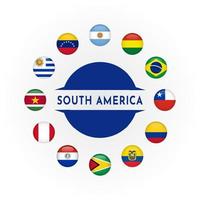 Set round 3d flag of south american country vector