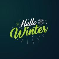 Hello winter with lettering composition and dark background vector