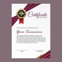 Certificate template with gold badge vector illustration