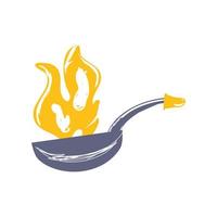 frying pan flame cooking sketch isolated style vector