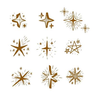 set of hand draw icon illustration shiny stars, sparkle stars, glitter stars