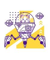 Cute Robot with Cat Cartoon Character Illustration vector