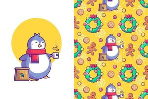 Funny christmas seamless pattern with penguins vector