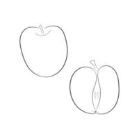 Black apple line art in vintage style. Hand drawn sketch design. Doodle vector illustration isolated on white background. Hand drawing apple icon. Handdrawn healthy logo