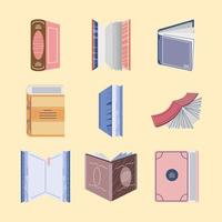 Establecer libro, libros de texto con literatura de tapa dura. vector