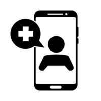 Mobile screen with therapist on chat. Online consultation with doctor. Ask a doctor. Online medical advice or consultation service, telemedicine. Glyph icon vector