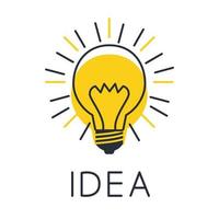 Light bulb with sun rays. Idea sign, solution, thinking, concept. Lighting Electric lamp. Electricity, shine. Light Bulb icon vector
