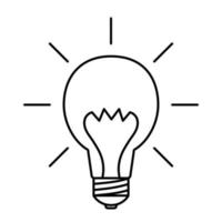 Light bulb with sun rays. Idea sign, solution, thinking, concept. Lighting Electric lamp. Electricity, shine. Editable stroke. Light Bulb line icon, vector