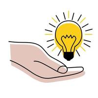 Light bulb with rays in the hand. Concept of ideas, inspiration, effective thinking. Idea sign, solution, thinking, concept. Lighting Electric lamp. Creative problem solving vector