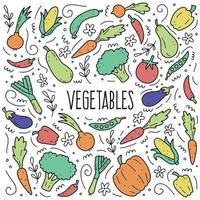 Hand drawn set of vegetables. Vector illustration of doodle skecth style.