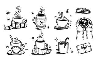 Christmas hot drink set of winter coffee vector