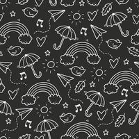 Cute seamless doodle pattern with cloud, rainbow vector