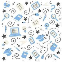 Hand drawn set of online education elements. Vector illustration.