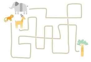 Maze with cute african animal for children. vector