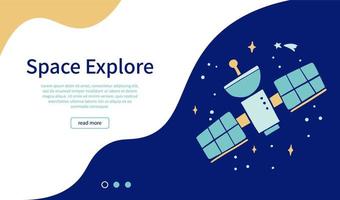 Space banner template. Space station flat design vector