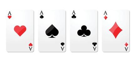 Ace cards in a row white background, Gambling and symbols on various cards, heart diamonds club and spade. vector