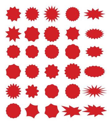 Sale tags with space for text. Set of red color star shape sale label.