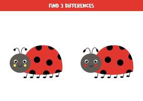 Find three differences between two cute ladybugs. vector