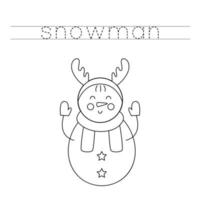 Trace the letters and color snowman. Handwriting practice for kids. vector