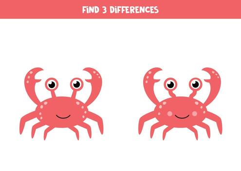 Find three differences between two cute crabs. vector