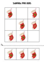 juego de sudoku para niños con calcetines navideños. vector