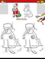 Tarea de dibujo y coloración con personaje de santa claus vector