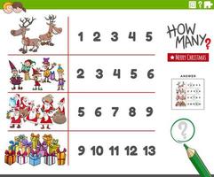 counting educational task with cartoon Christmas characters vector