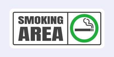 Smoking area sign. Green circle cigarette icon sign isolated on light gray background vector illustration.