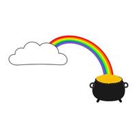 Leprechaun's pot of gold for Irish St. Patrick's Day with cloud and rainbow vector illustration isolated on white background