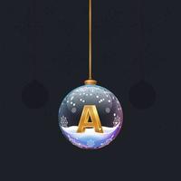 Bola de cristal de juguete navideño con una letra b dorada 3d en su interior. decoración del árbol de año nuevo. elemento de diseño de banner, tarjeta o cualquier publicidad. vector