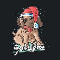 Cute Dog With Santa Hat Santa Paws Christmas Day Celebration vector