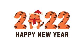 Tiger is the Chinese symbol of the New Year 2022. Happy New Year. 2022. Card design, greeting card invitation with tiger hair texture. New Year banner for congratulations. Vector illustration.