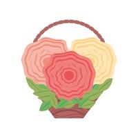 bunch of flowers basket in cartoon style white background vector