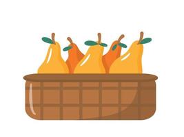 Pears box. Colorful fruits in crate. Organic farm products. vector