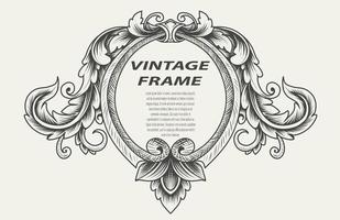 Vintage border frame engraving ornament monochrome style vector