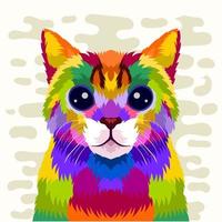 Ilustración gato colorido con estilo pop art vector