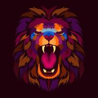 illustration colorful lion head with pop art style vector