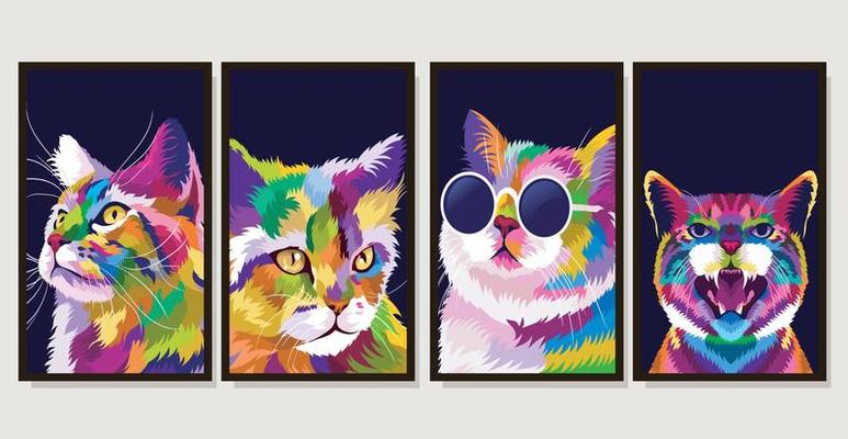 Set illustration colorful cat with pop art style
