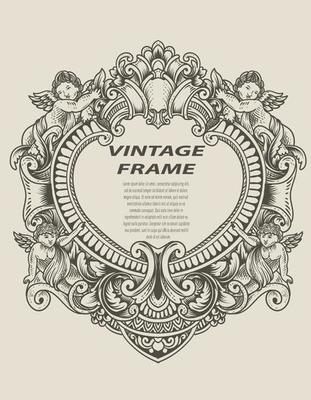 illustration antique engraving frame monochrome style