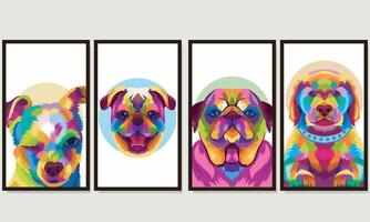 Set illustration colorful dog head with pop art style vector