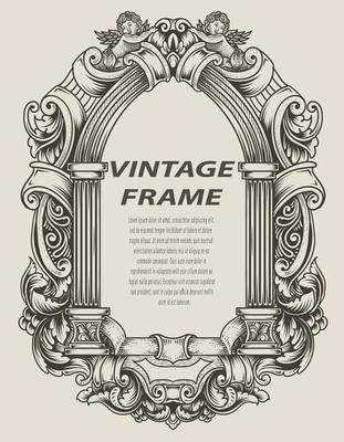 illustration antique engraving frame monochrome style