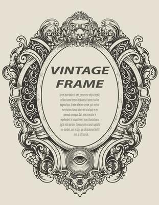 illustration antique engraving frame monochrome style