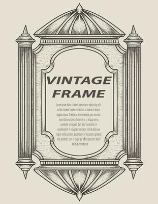 illustration antique engraving frame monochrome style