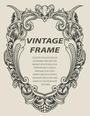 illustration antique engraving frame monochrome style