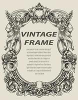 illustration antique engraving frame monochrome style vector