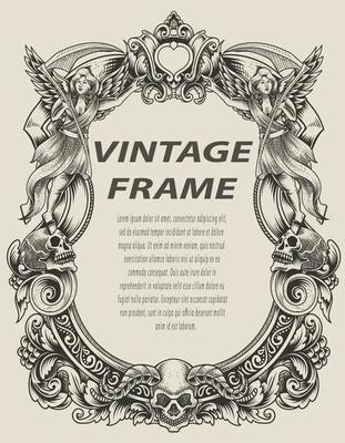 illustration antique engraving frame monochrome style