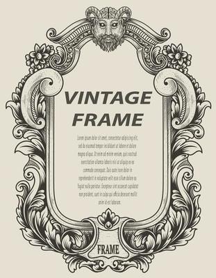 illustration antique engraving frame monochrome style