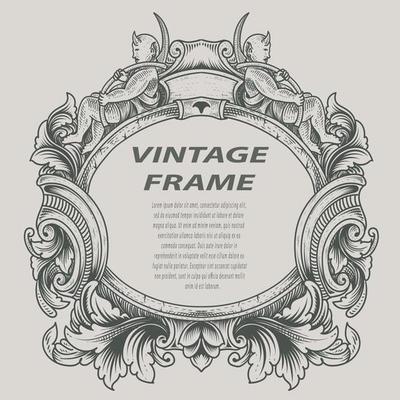 illustration antique engraving frame monochrome style