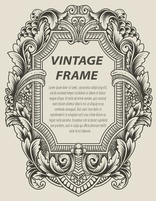 illustration antique engraving frame monochrome style