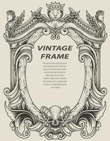 illustration antique engraving frame monochrome style vector